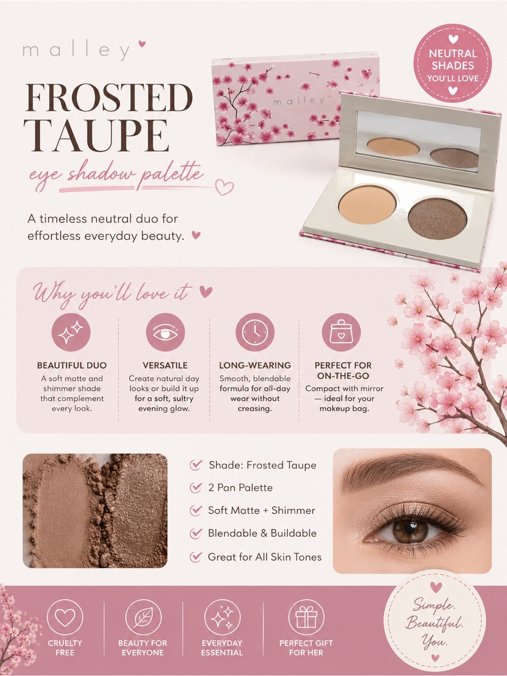 Mally Beauty Frosted Taupe Neutral Duo — Matte Cream & Shimmery Taupe